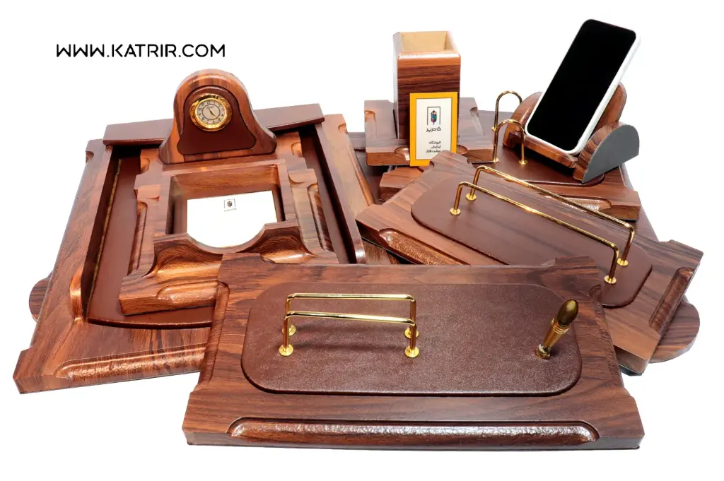 ست رومیزی اداری ، مدل چوب و چرم ، مدیریتی ، 9 تکه