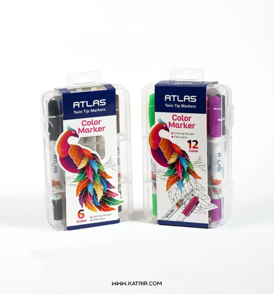 ماژیک نقاشی اطلس ( Atlas ) مدل دوسر ، جعبه پلاستیکی  (12 رنگ)