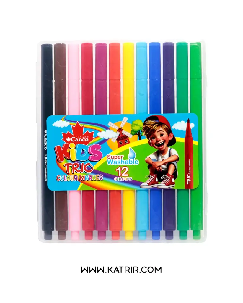 ماژیک نقاشی کنکو ( Canco ) مدل 12 رنگ جعبه طلقی ، سه گوش