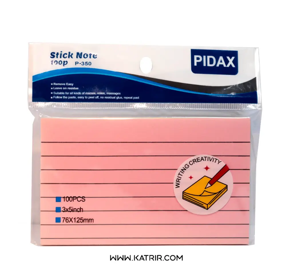 یادداشت چسبدار پیداکس ( Pidax ) مدل خطدار 4 رنگ ، سایز 76*125 میلی متر ، کد 350  (صورتی)