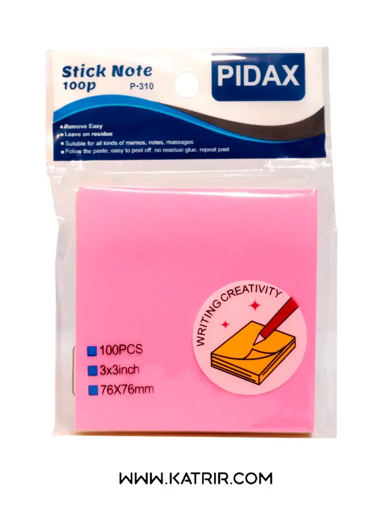 یادداشت چسبدار پیداکس ( Pidax ) مدل نئون 5 رنگ ، سایز 76*76 میلی متر ، کد 310 (صورتی)