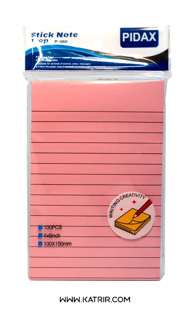 یادداشت چسبدار پیداکس ( Pidax ) مدل خط دار 3 رنگ ، سایز A6  کد 360