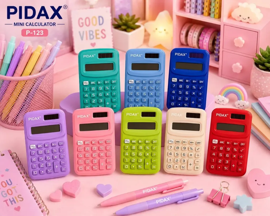 ماشین حساب پیداکس ( Pidax ) مدل جیبی ، رنگی ، کد 123