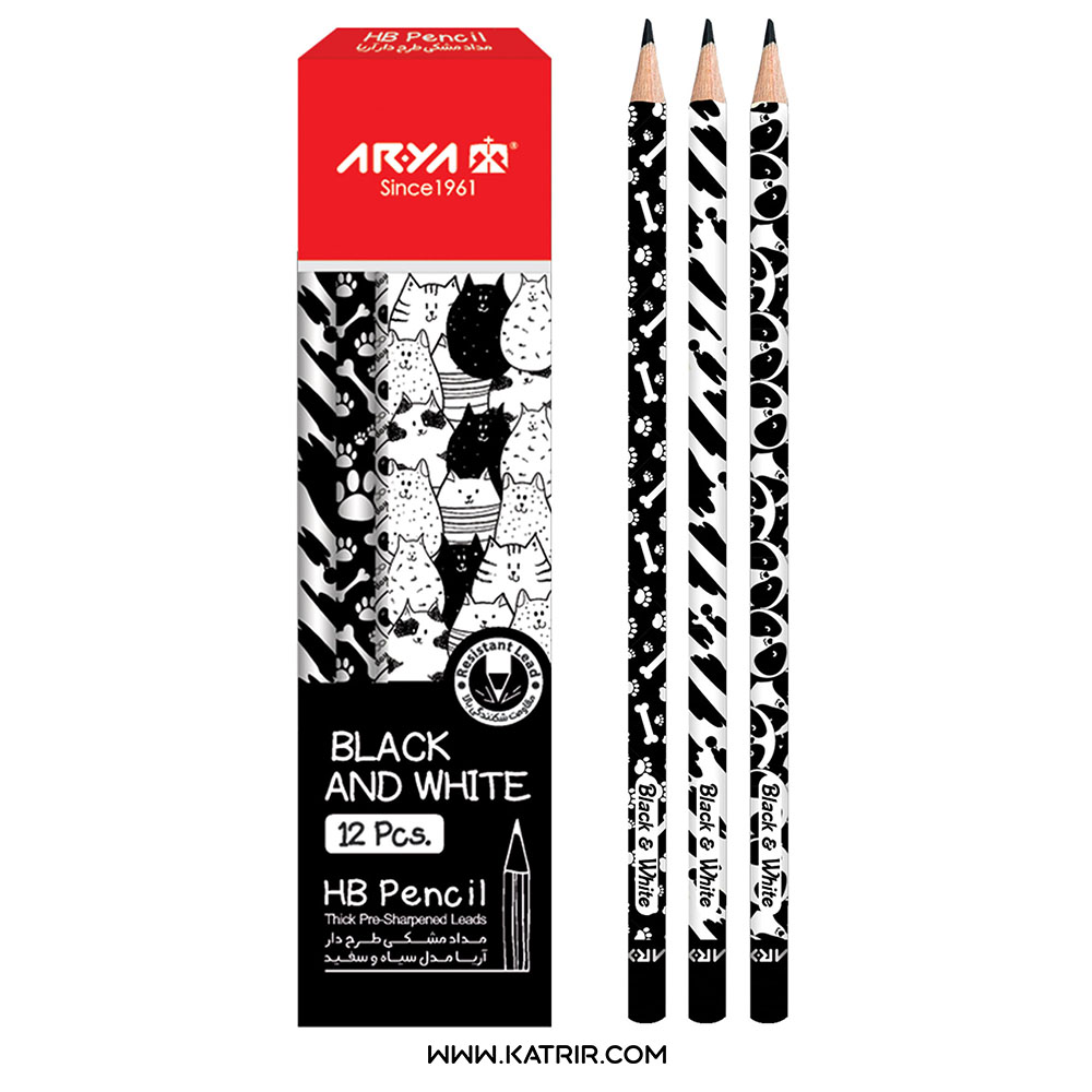مداد مشکی طرحدار آریا ( Arya ) مدل سیاه و سفید ( Black & White ) - کد 3049 ( بسته 12 عددی )