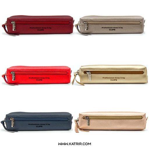 جامدادی 3 زیپ کلیپس ( Clips ) مدل چرمی مربع - کد 2827